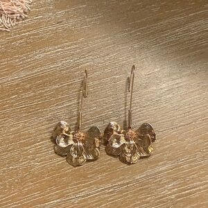 Gold Flower Drop Earrings - Women's Floral Dangle Earrings